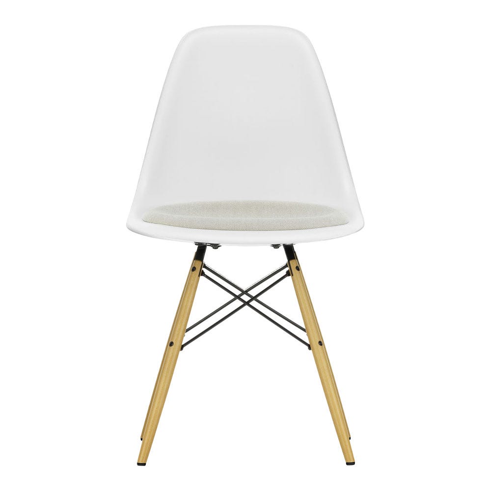 Vitra Eames DSW Side chair RE in Cotton White Hopsak 79 Warmgrey/iv, 02 Base, 05 glides