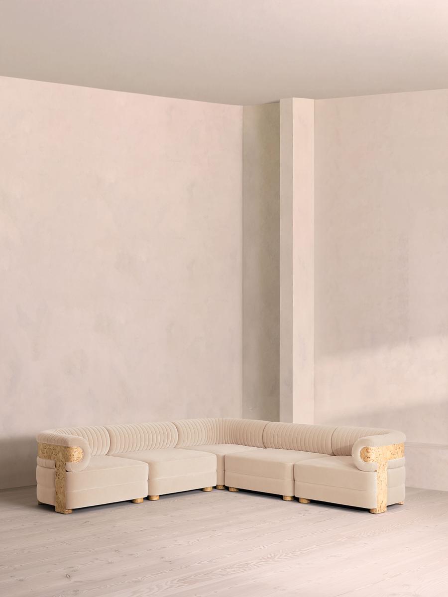 Caleb Modular Corner Sofa, Velvet, Porcelain, Blonde Burl