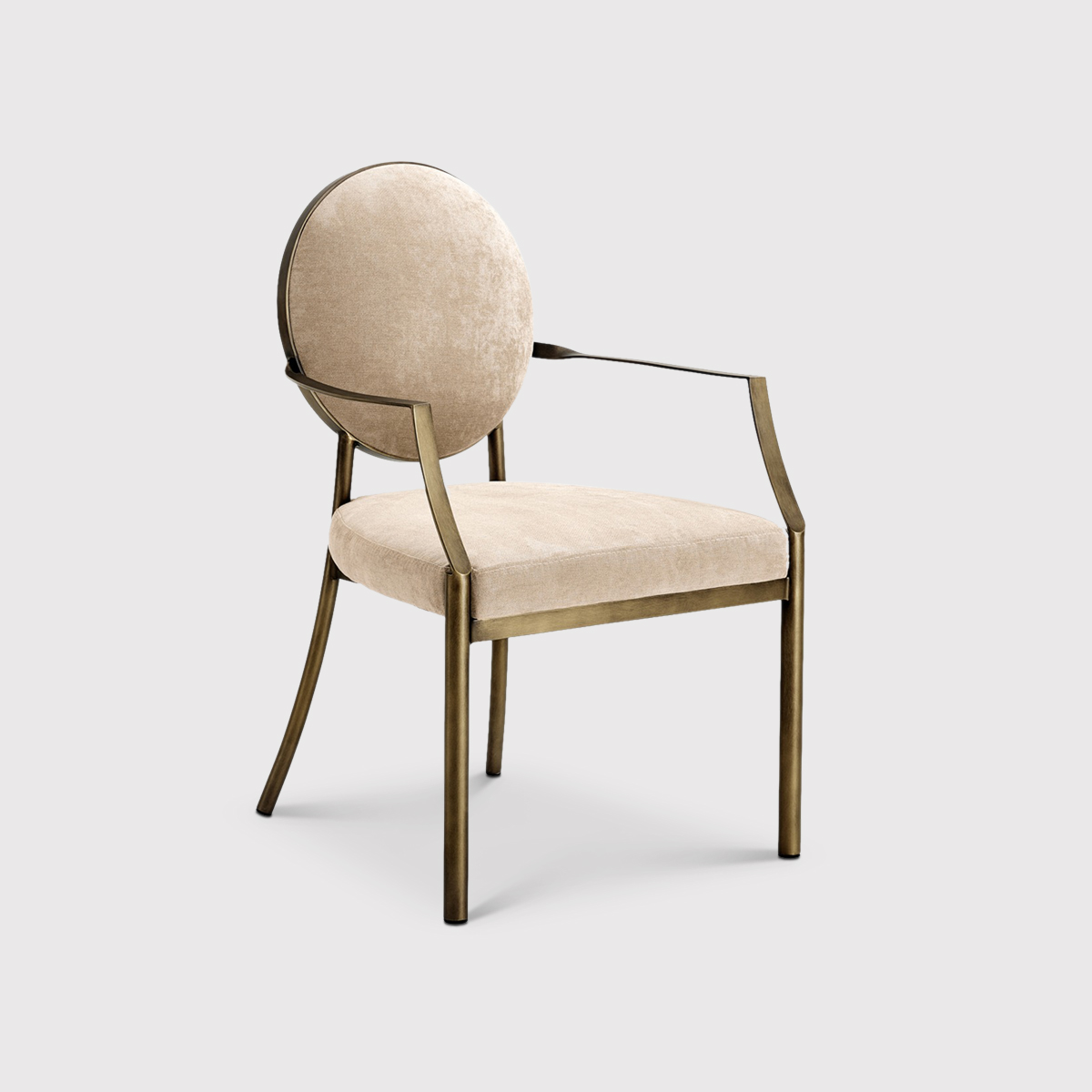 Eichholtz Scribe Dining Chair With Arms With Arm Dark Brass Greige Vel, Neutral Velvet | Barker & Stonehouse