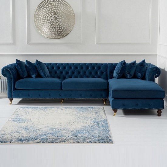 Nesta Chesterfield Right Corner Sofa In Blue Velvet