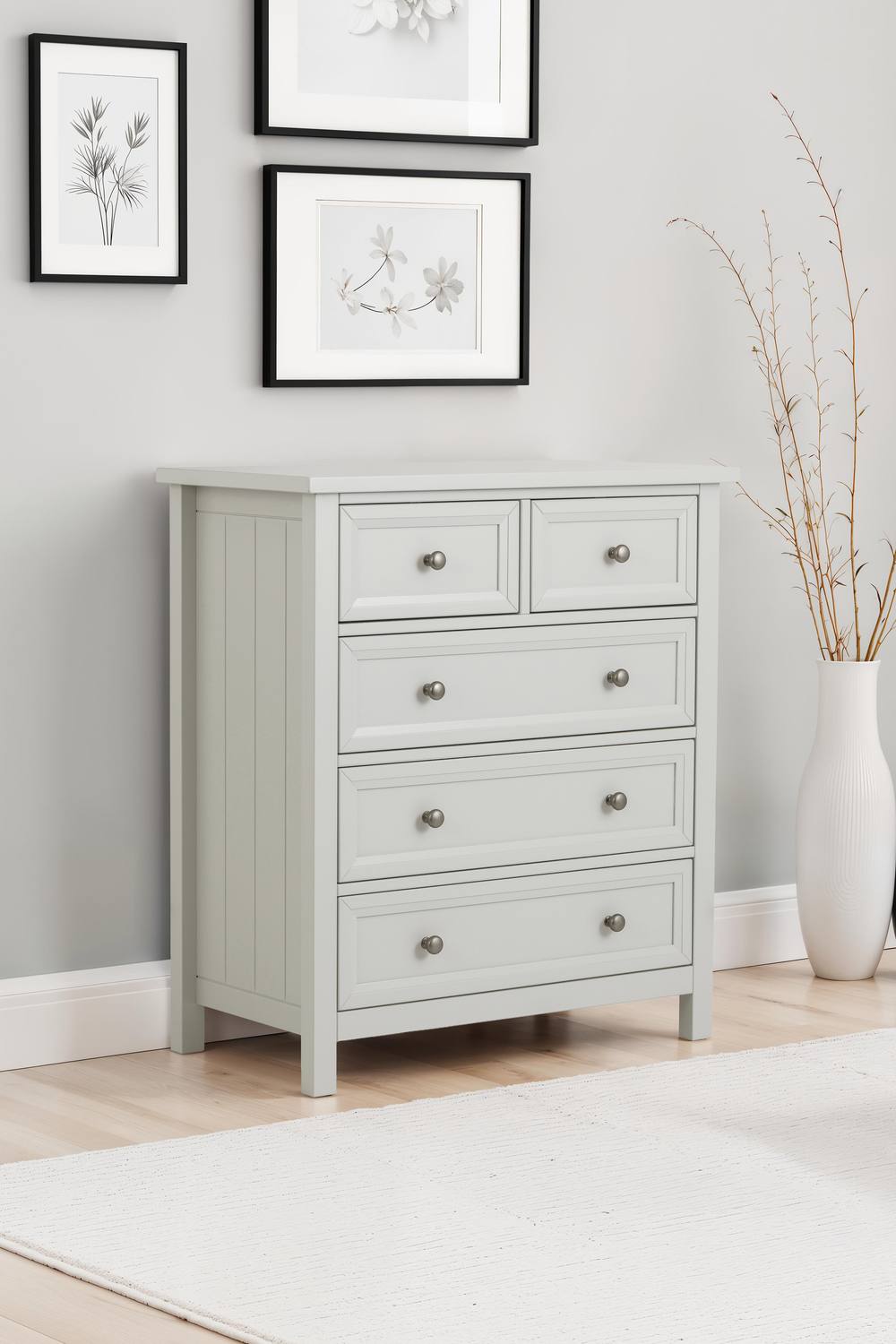 Julian Bowen Maine 5 Drawer Chest (3+2) in Light Grey