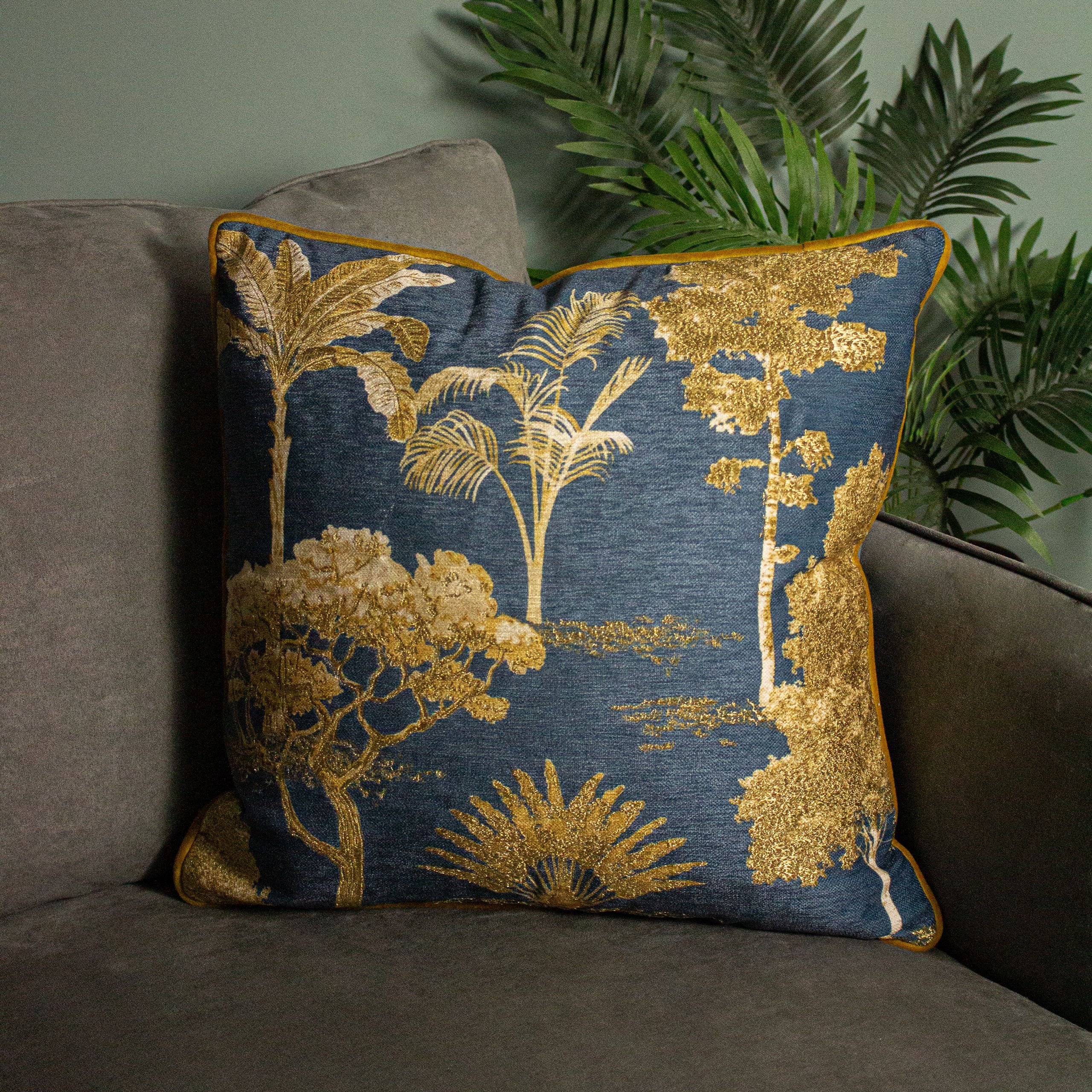 Paoletti Arboretum World Trees Embroidered Cushion in Blue