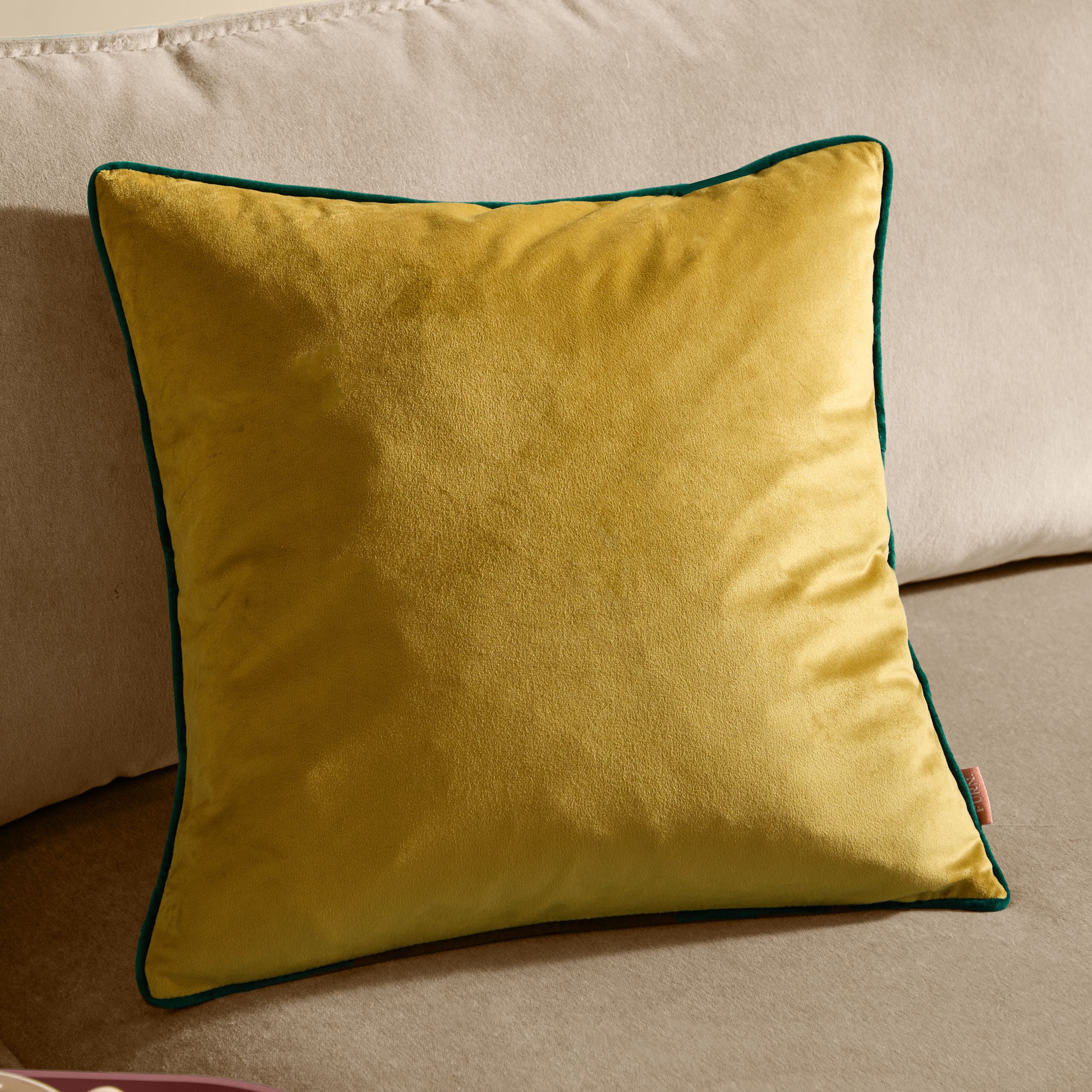 Furn Meridian Velvet Piped Cushion in Metallic Gold