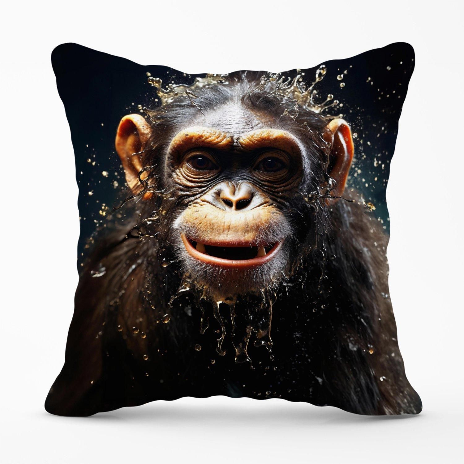 Warren Reed - Designer Realistic Monkey Face Splashart Outdoor Cushion in Black