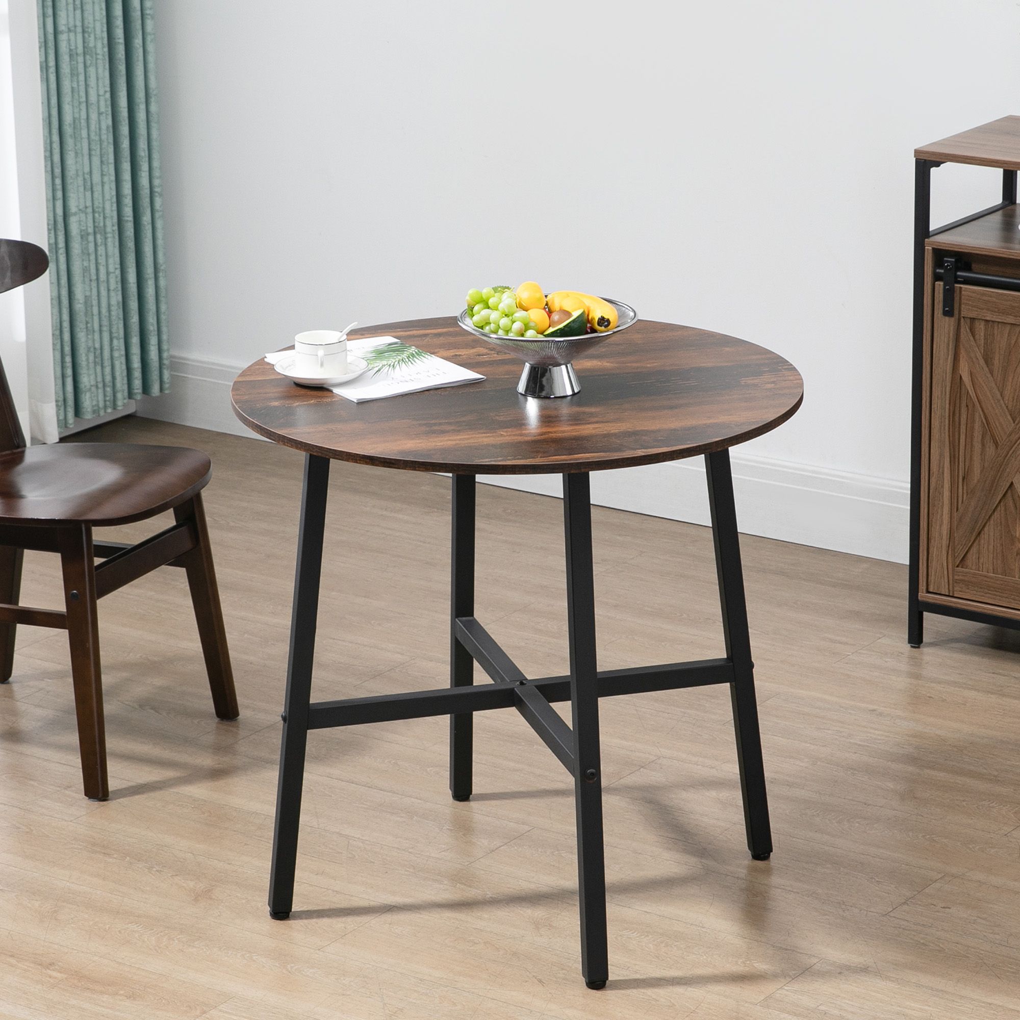 HOMCOM Dining Room Table for 4 People, Industrial Kitchen Table Steel Base in Brown