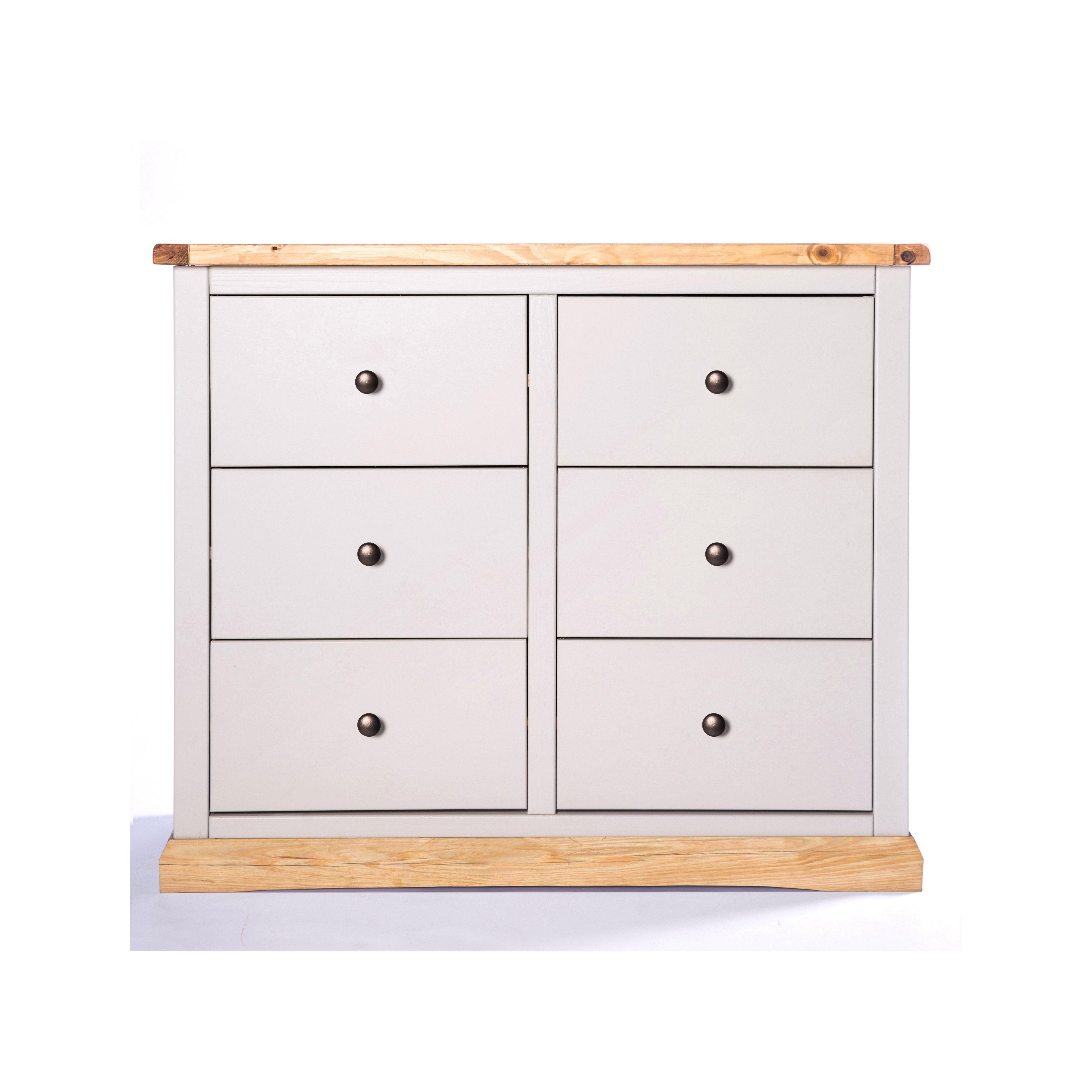 Cabinet Bits Bomporto 6 Drawer Chest of Drawers Brass Knob in Light Grey