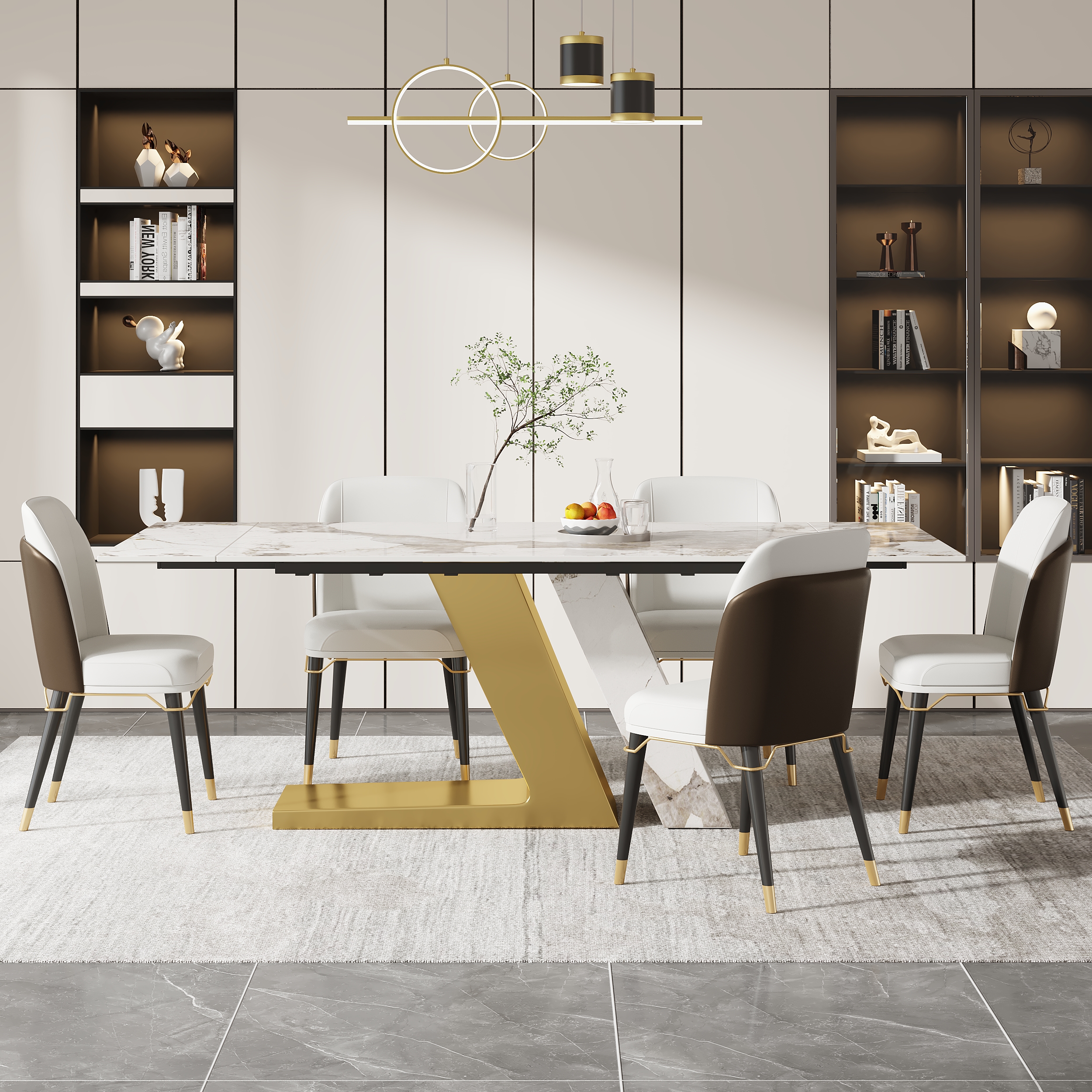 1600mm-2000mm Modern Extendable Sintered Stone Dining Table Seats 4-6 People