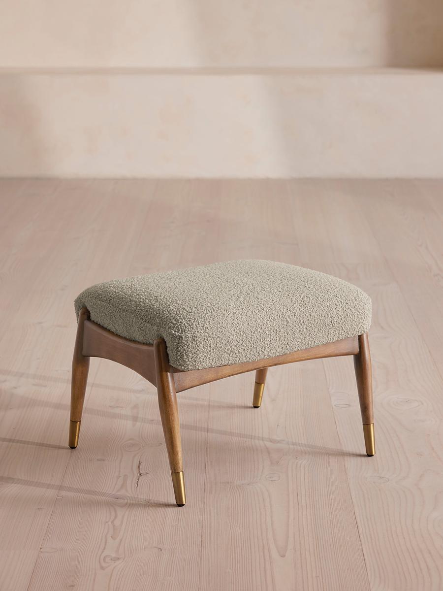 Theodore Oak Footstool, Textured Wool Boucle, Pistachio