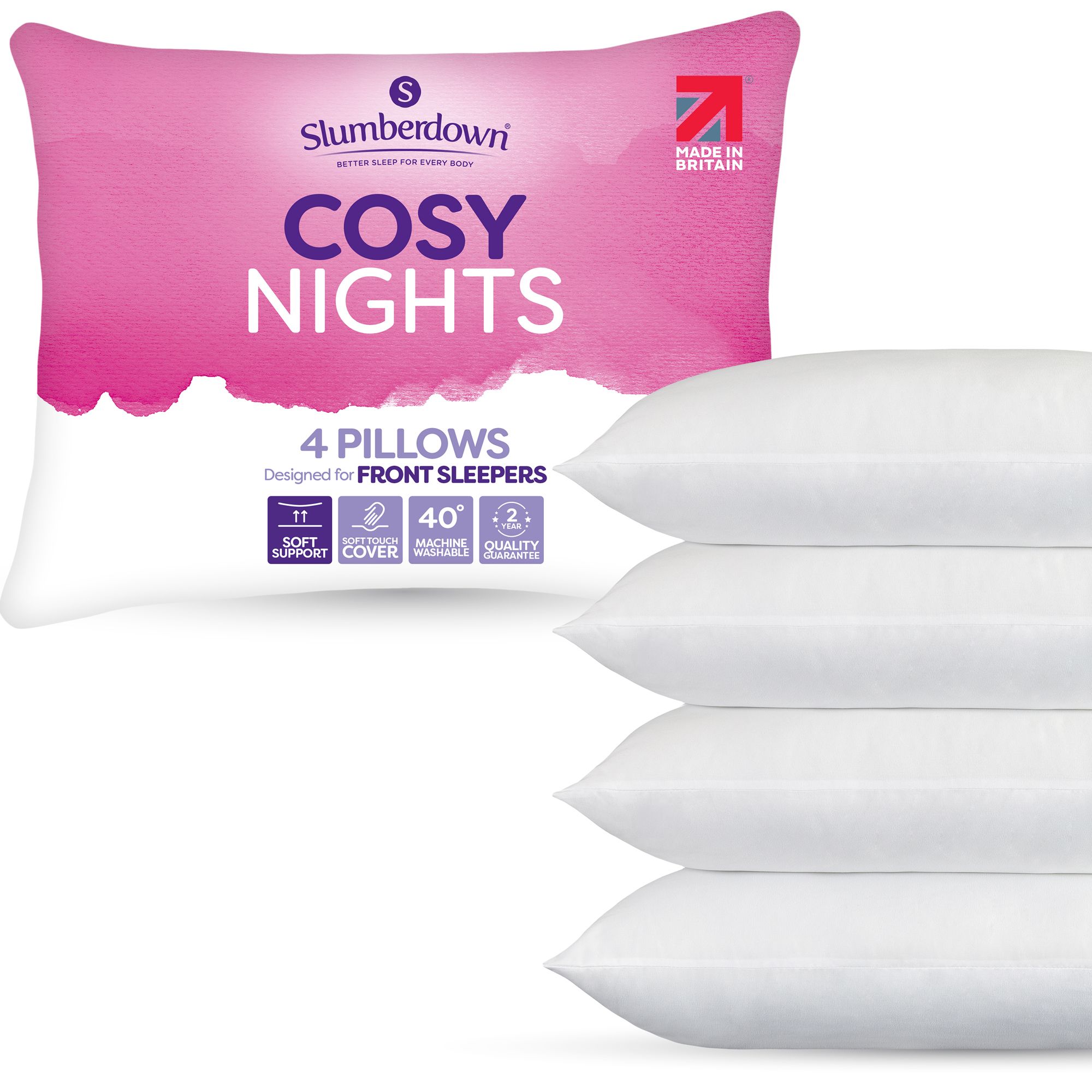 Slumberdown 4 Pack Cosy Nights Soft Support Pillows in White