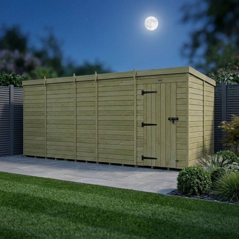 Buttercup Farm 19ft x 9ft Pent Garden Shed Single Door No Windows - Timber in Brown 3