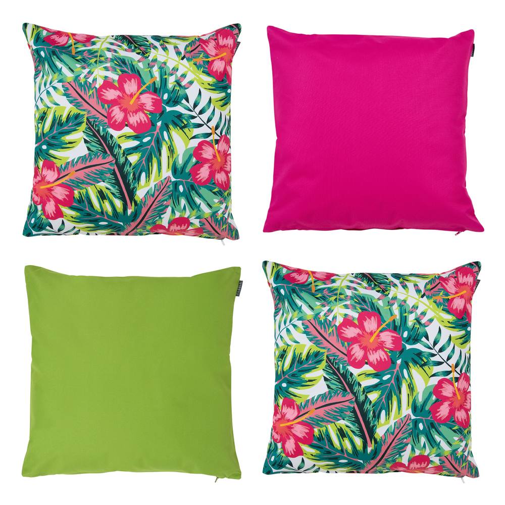 icon Indoor & Outdoor Pampas Grass Print with Stone Back Set of 4 Outdoor Waterproof Cushion in Lilac