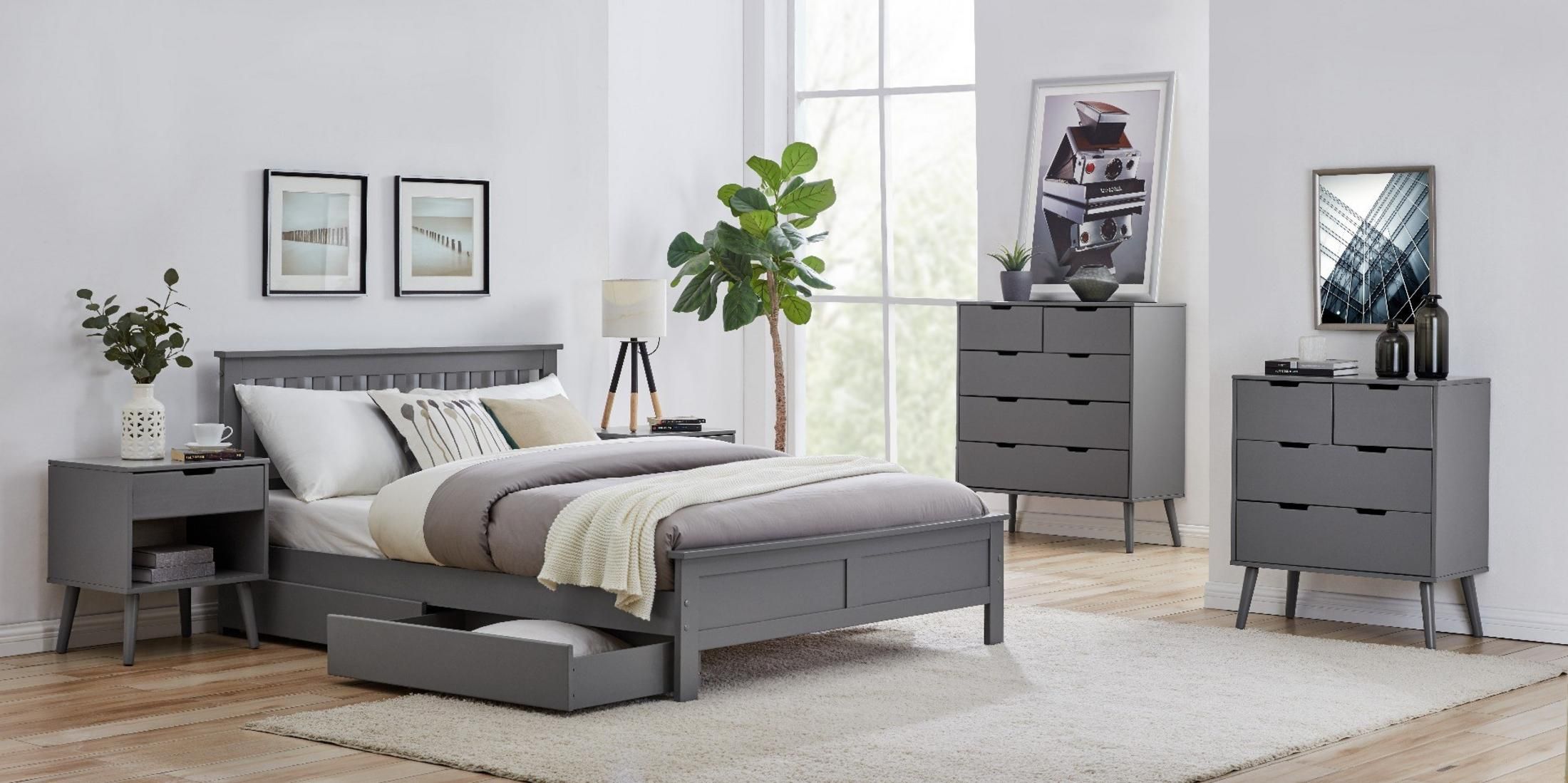 FurnitureboxUK Azure Grey Wooden Solid Pine Quality Double Bed Frame (Double Bed Frame Only) Modern Simple Design 4