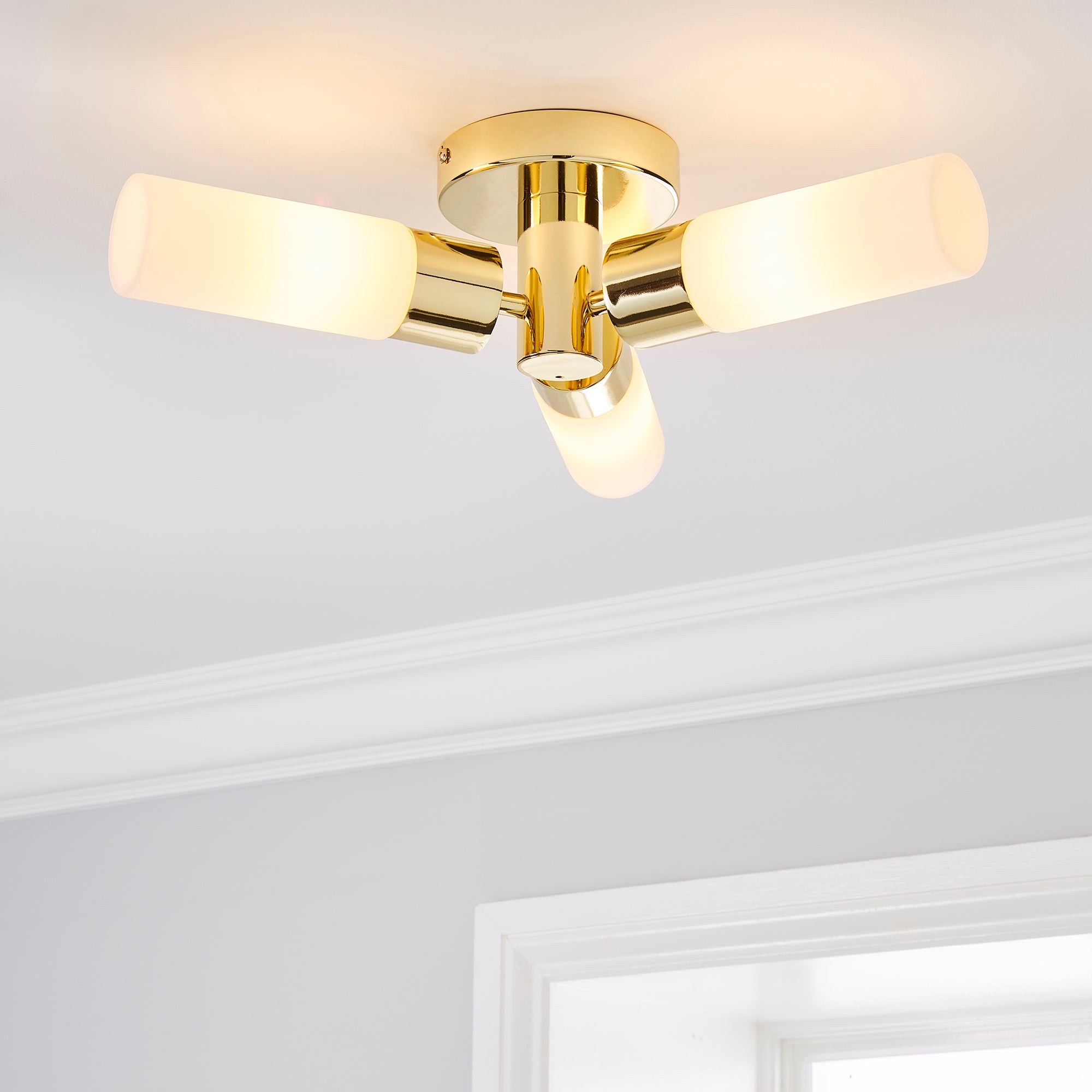 Porto Bathroom 3 Light Ceiling Fitting Brass Brass