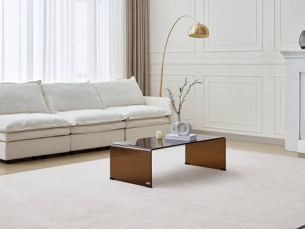 Vente-unique Curved Tempered Glass Coffee Table - Brown - ALONZO in Clear