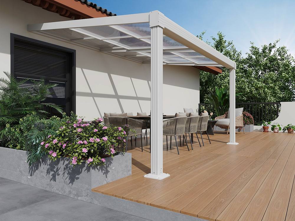 Vente-unique Lean-To Aluminium Pergola With Sliding Roof - 12 Cm - White - IZEDA