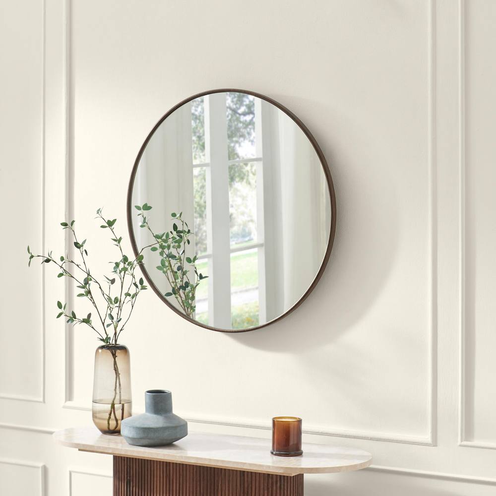 FurnitureboxUK Inga Walnut Wood Medium Round 80cm Wall Mirror