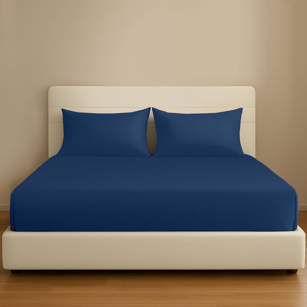 Pamposh 35cm Extra Deep Pocket Egyptian Cotton Fitted Sheet in Navy