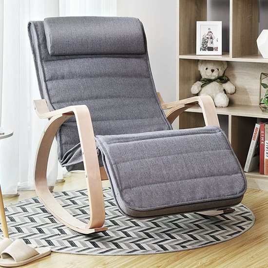 Orana Rocking Chair In Grey With Wooden Armrests
