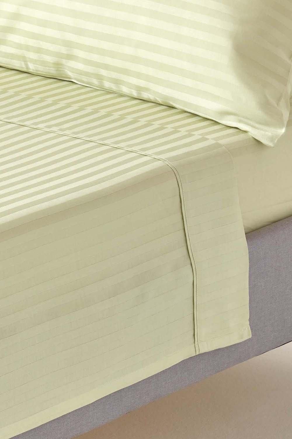 Homescapes Egyptian Cotton Satin Stripe Flat Sheet 330 Thread Count in Green
