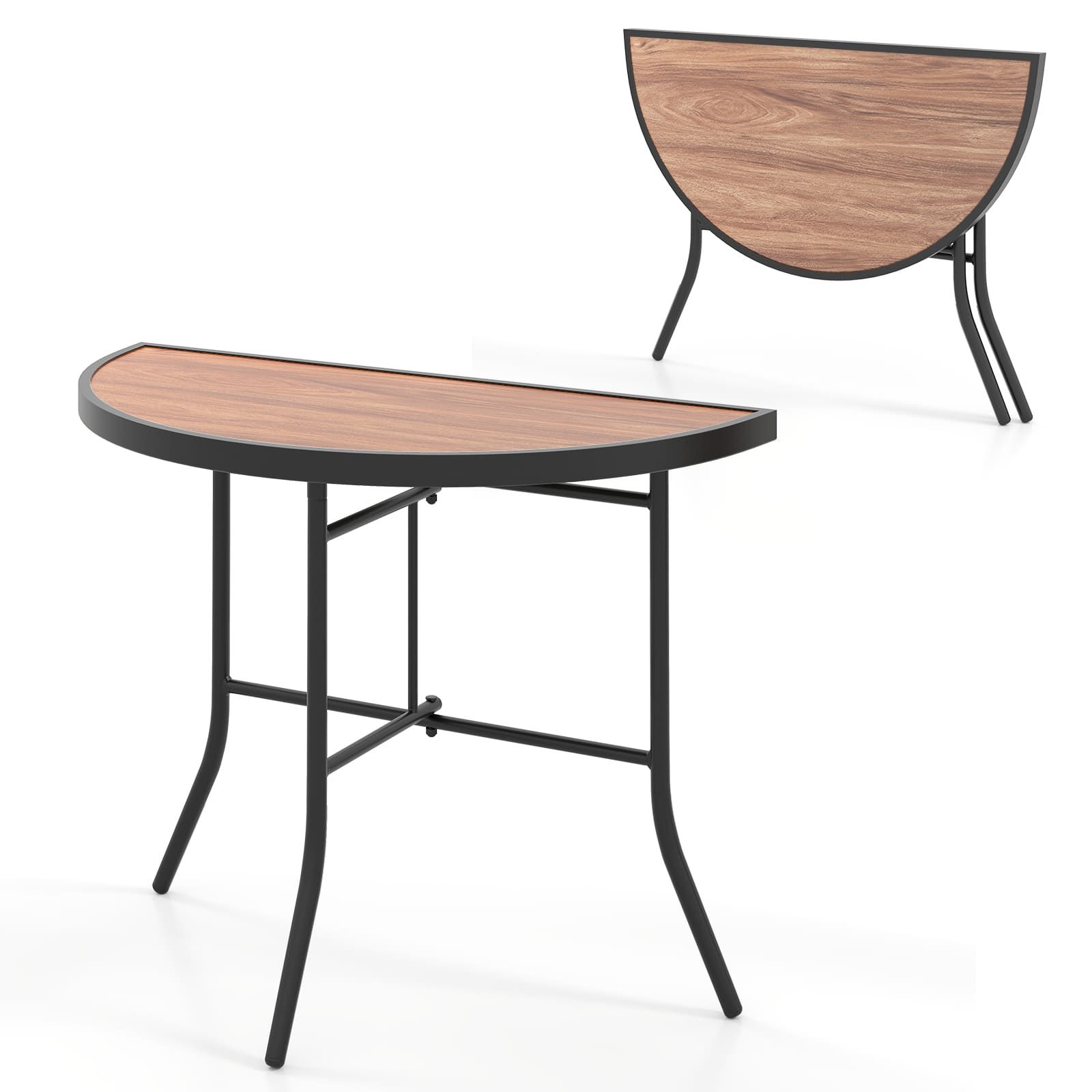 Costway Half-Round Folding Event Table Foldable Banquet Table in Brown