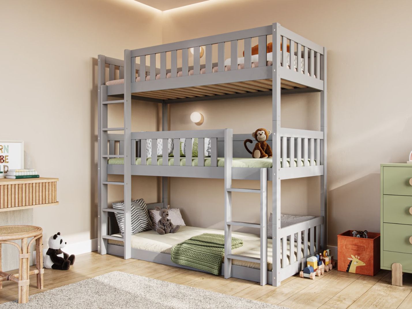Flair Bea Triple High Bunk Bed in Grey