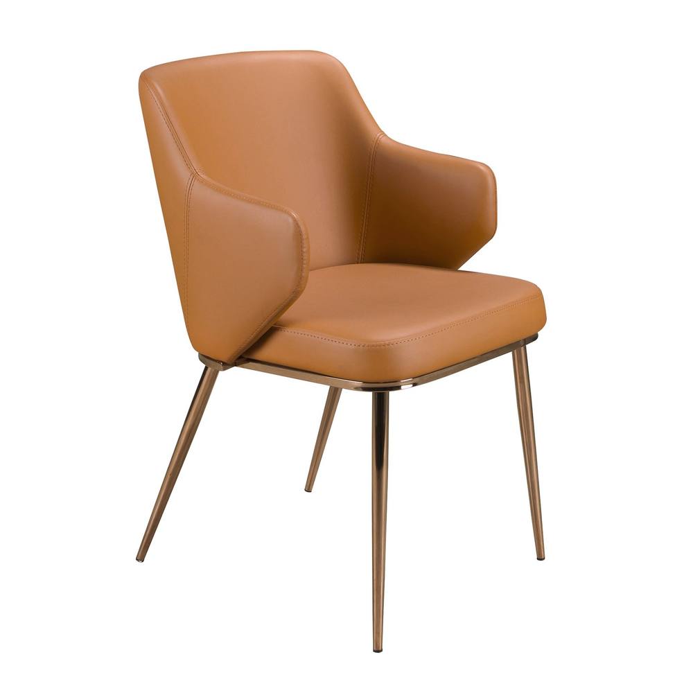 Angel Cerda Brown Leatherette Dining Chair with Armrests