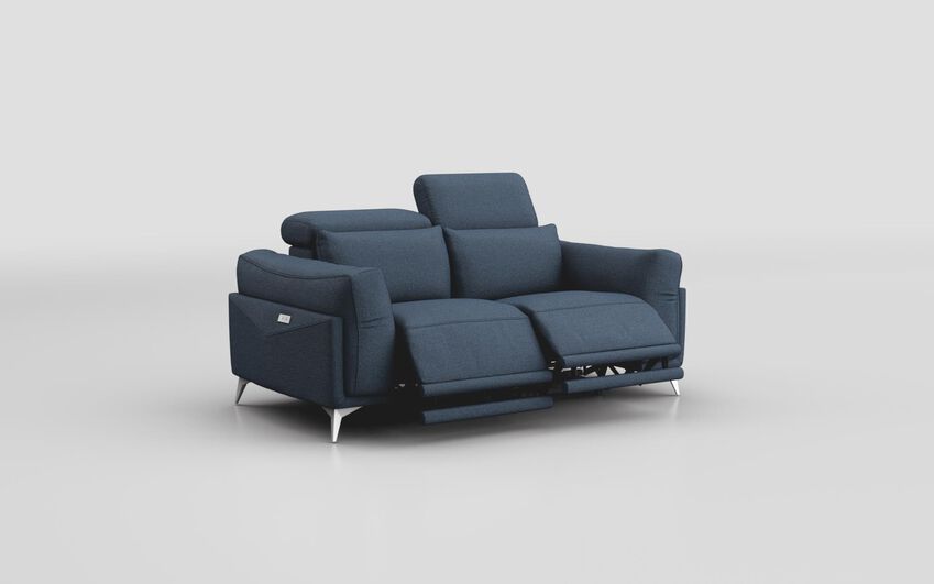 Blue Fabric Gattolino 2 Seater Power Recliner Sofa with Manual Head Tilt