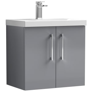 Nuie Arno Grey Wall Hung 2 Door Vanity Unit & Basin - 579 x 610mm
