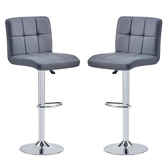 Coco Grey Faux Leather Bar Stools In Pair