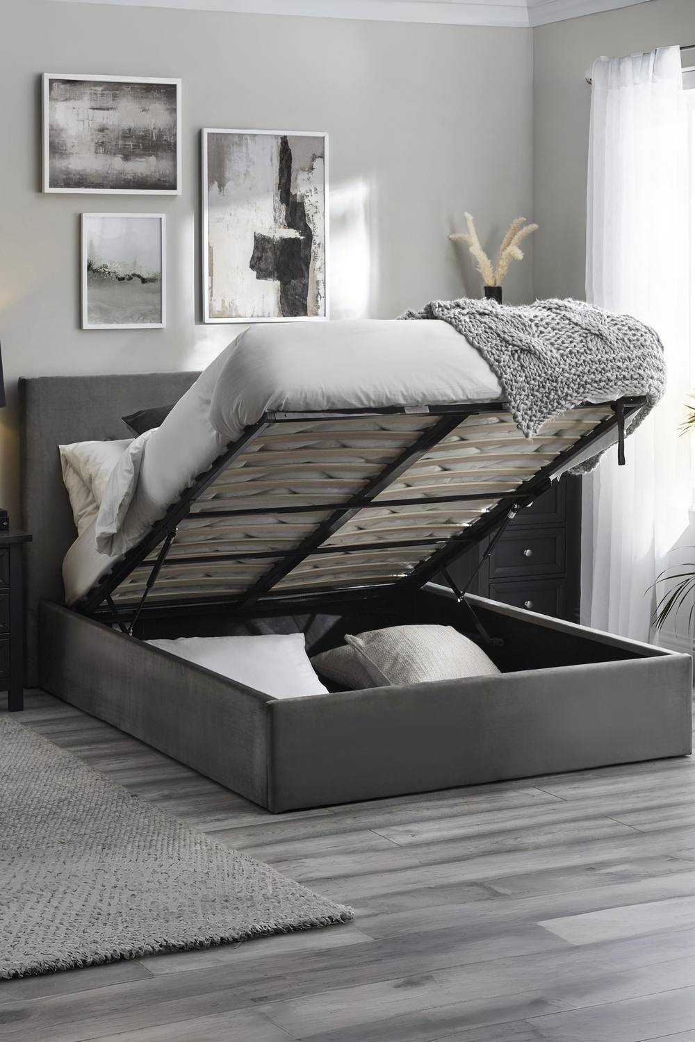 Julian Bowen Shoreditch Upholstered Ottoman Storage Bed in Grey