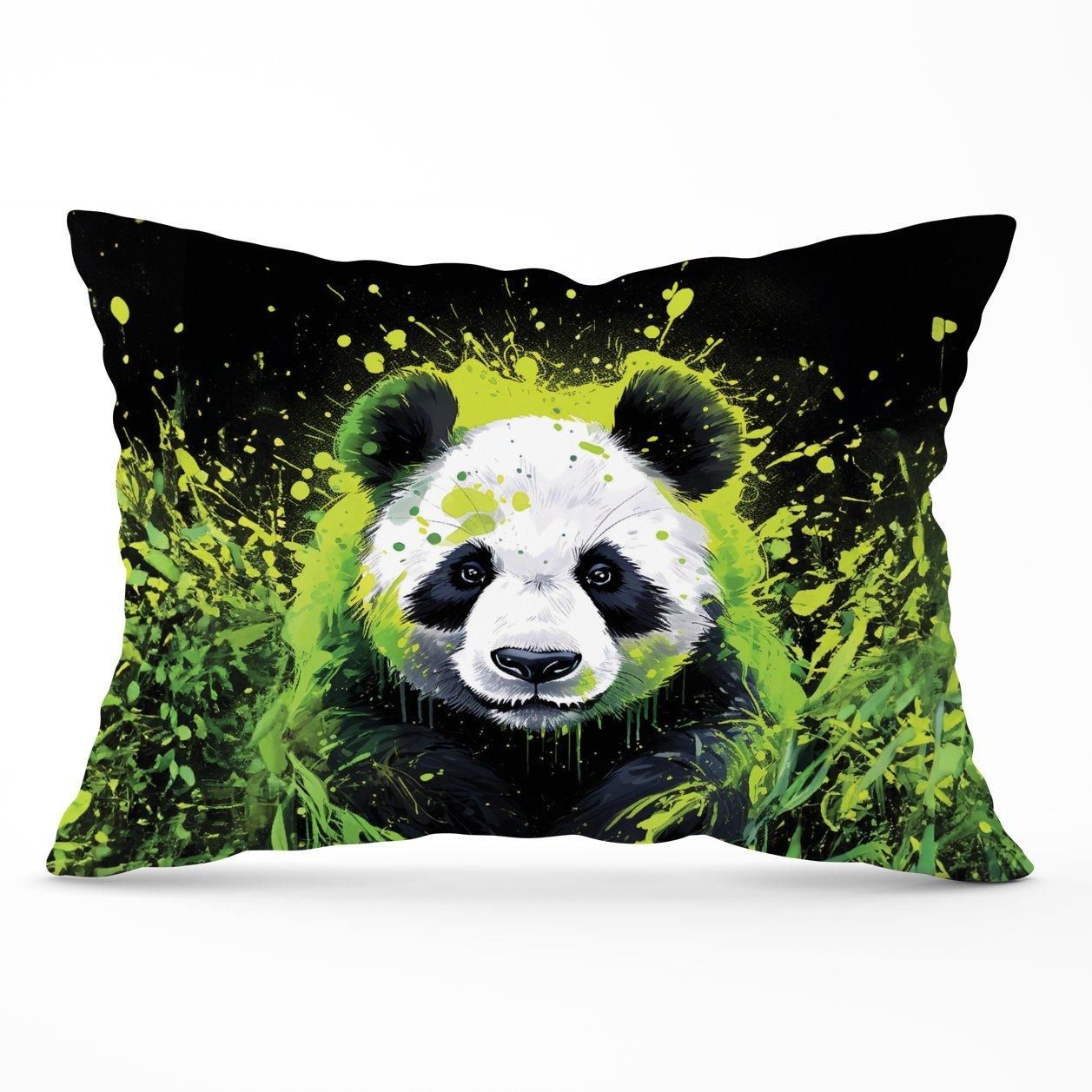 Warren Reed - Designer Green Splashart Panda Face Cushions