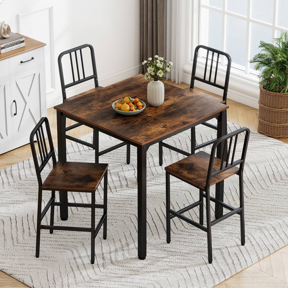 Costway Counter Height Dining Table Set 5PCS Kitchen Bar Table & Chairs Set in Brown