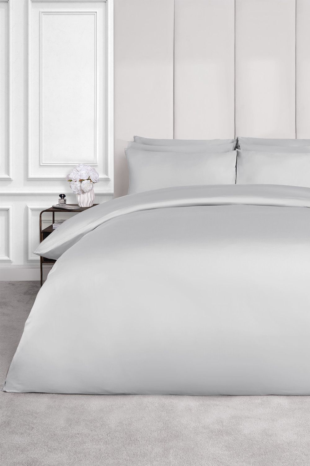 OHS 220 Thread Count Hotel Luxury Premium Quality Cotton Soft Duvet Cover Set in Silver