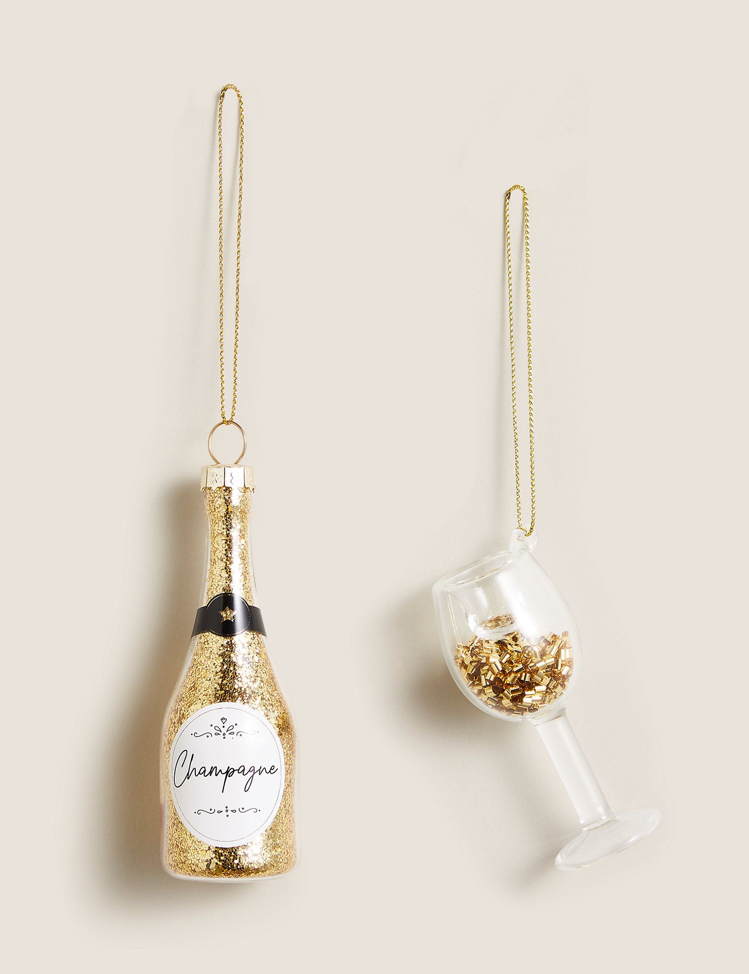 M&S 2 Pack Gold Champagne Tree Decorations, Gold