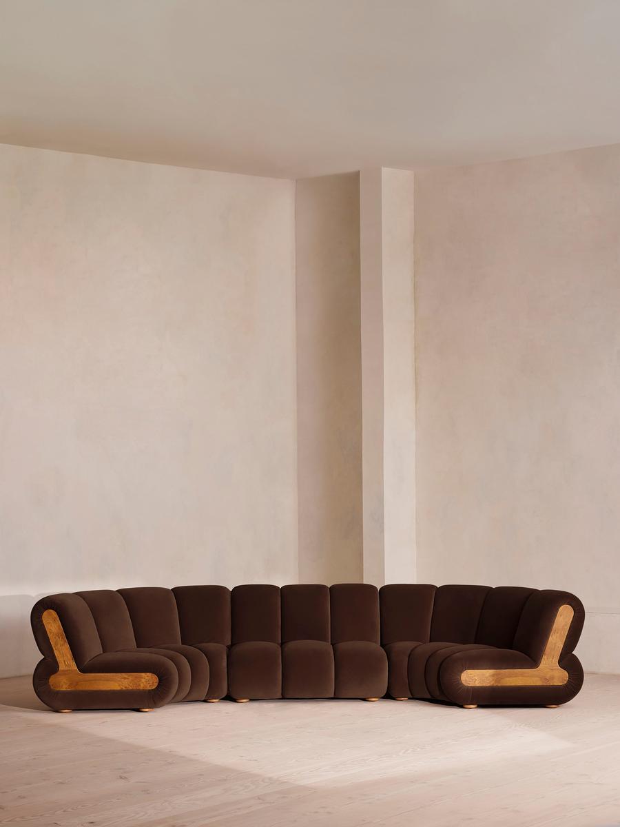 Noelle Modular Curved Sofa, Six Seater, Velvet Chocolate Brown