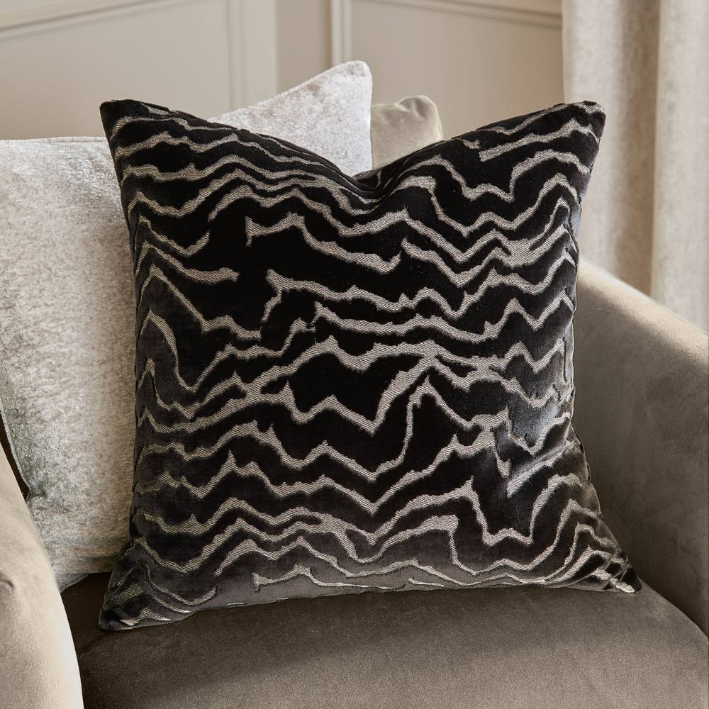 Paoletti Tierra Cut Velvet Abstract Cushion in Jet Black