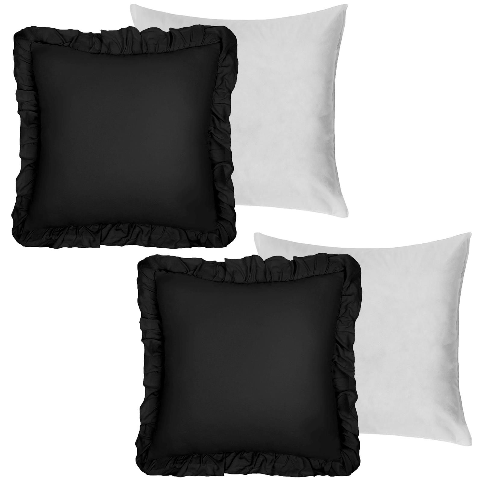 OHS 2 Pack Linen Frill Cushion Covers Filled Home Living Luxury in Black