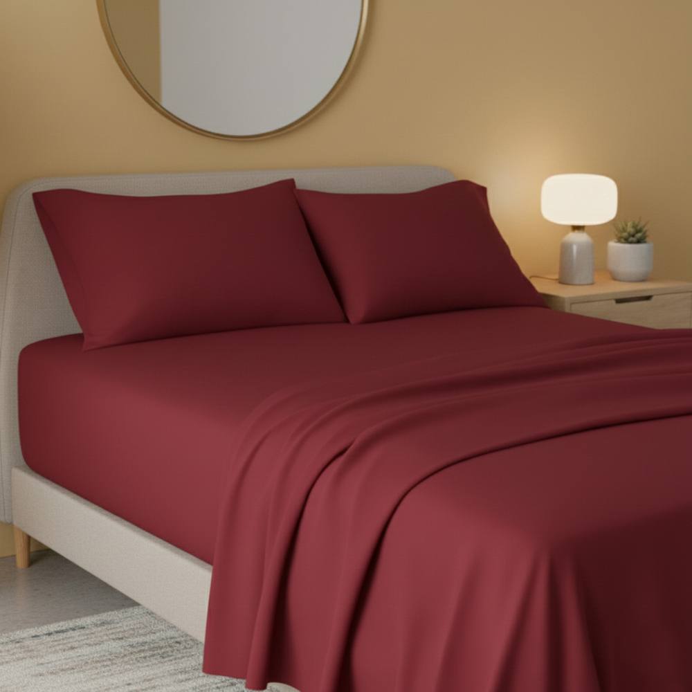 Snug City Flannelette Flat Sheet Soft Brushed Cotton Bedding for Warmth Comfort in Red