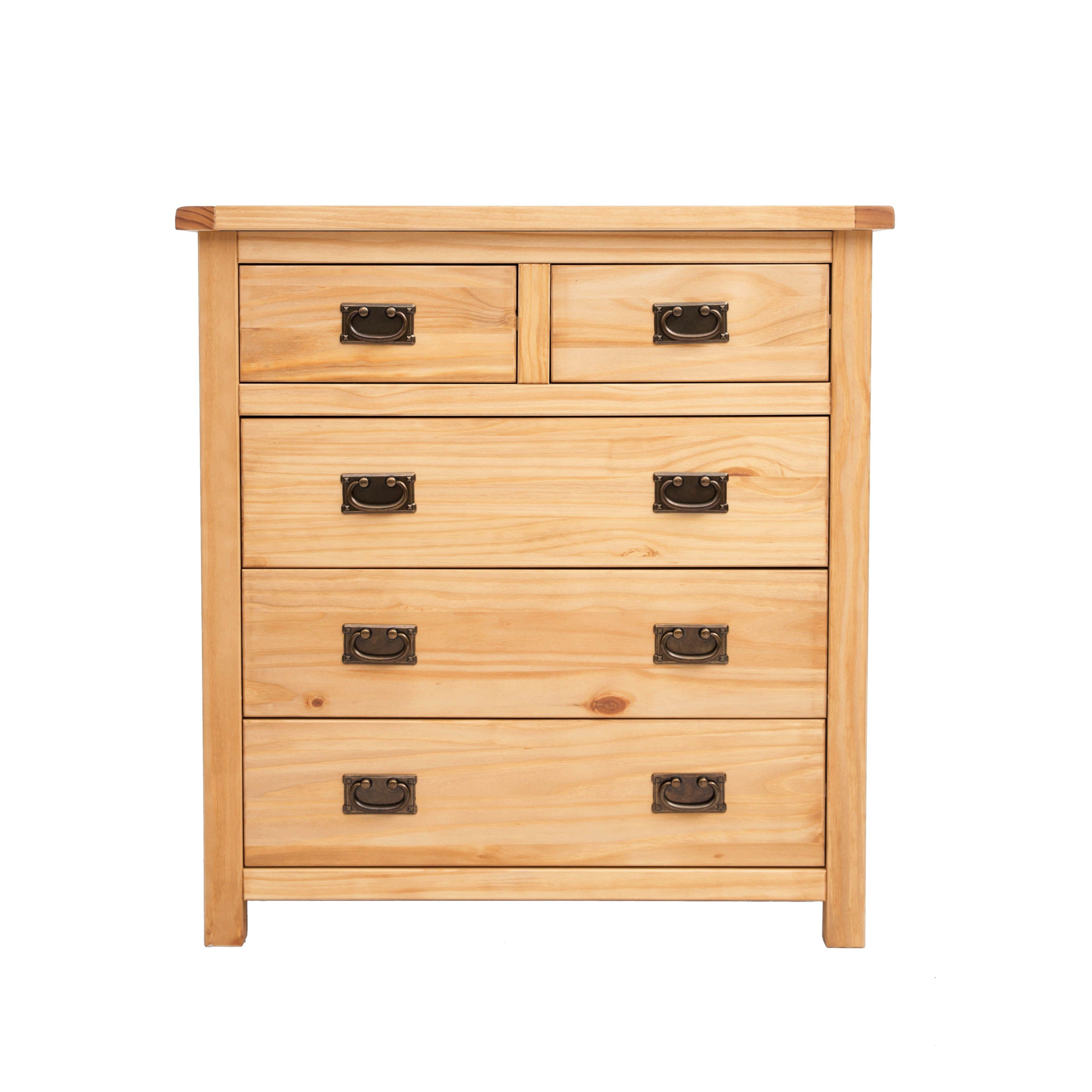 Cabinet Bits Lugo 5 Drawer Chest of Drawers Bras Drop Handle in Light Brown