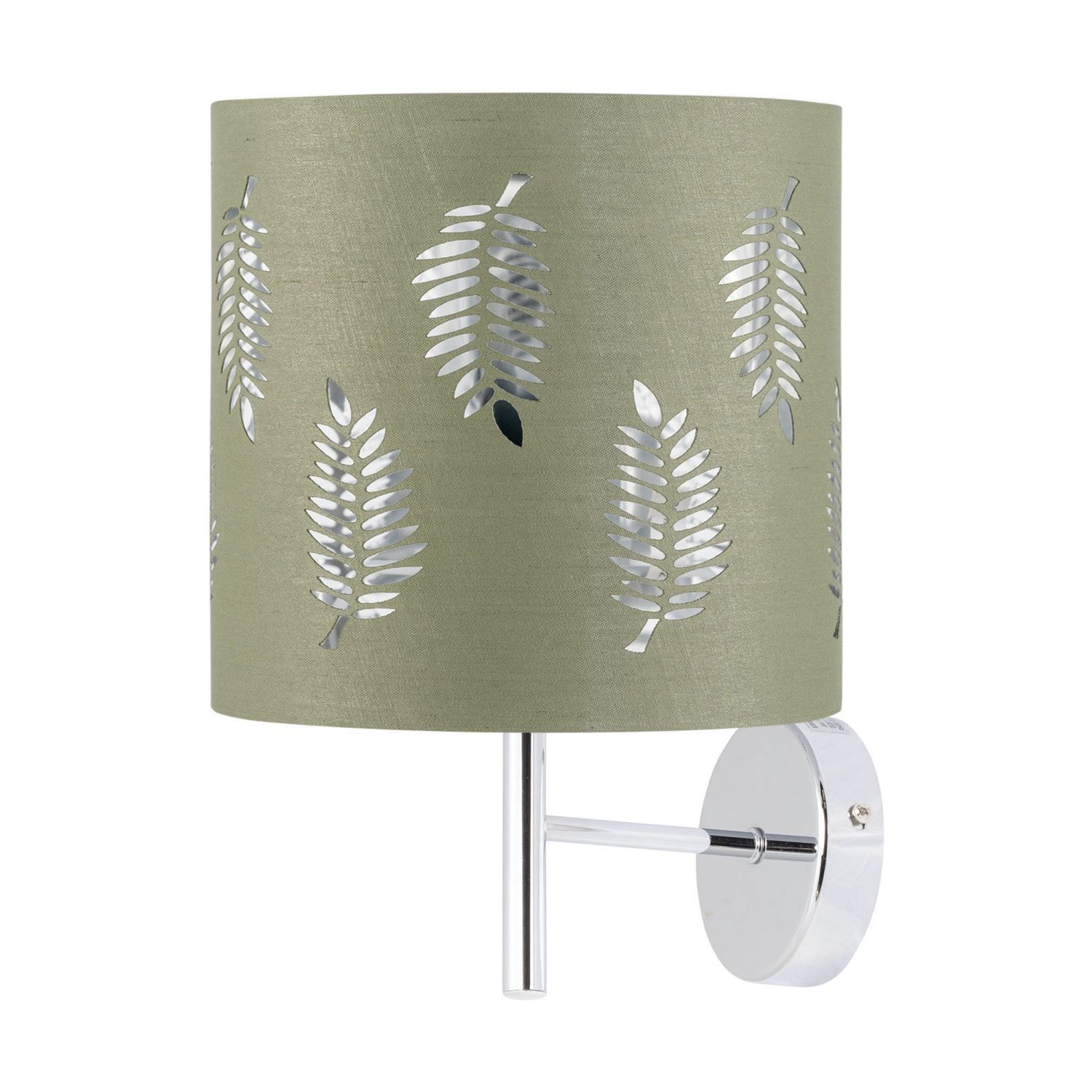 First Choice Lighting Brea - Chrome Wall Light with Sage Green Fern Shade in Silver