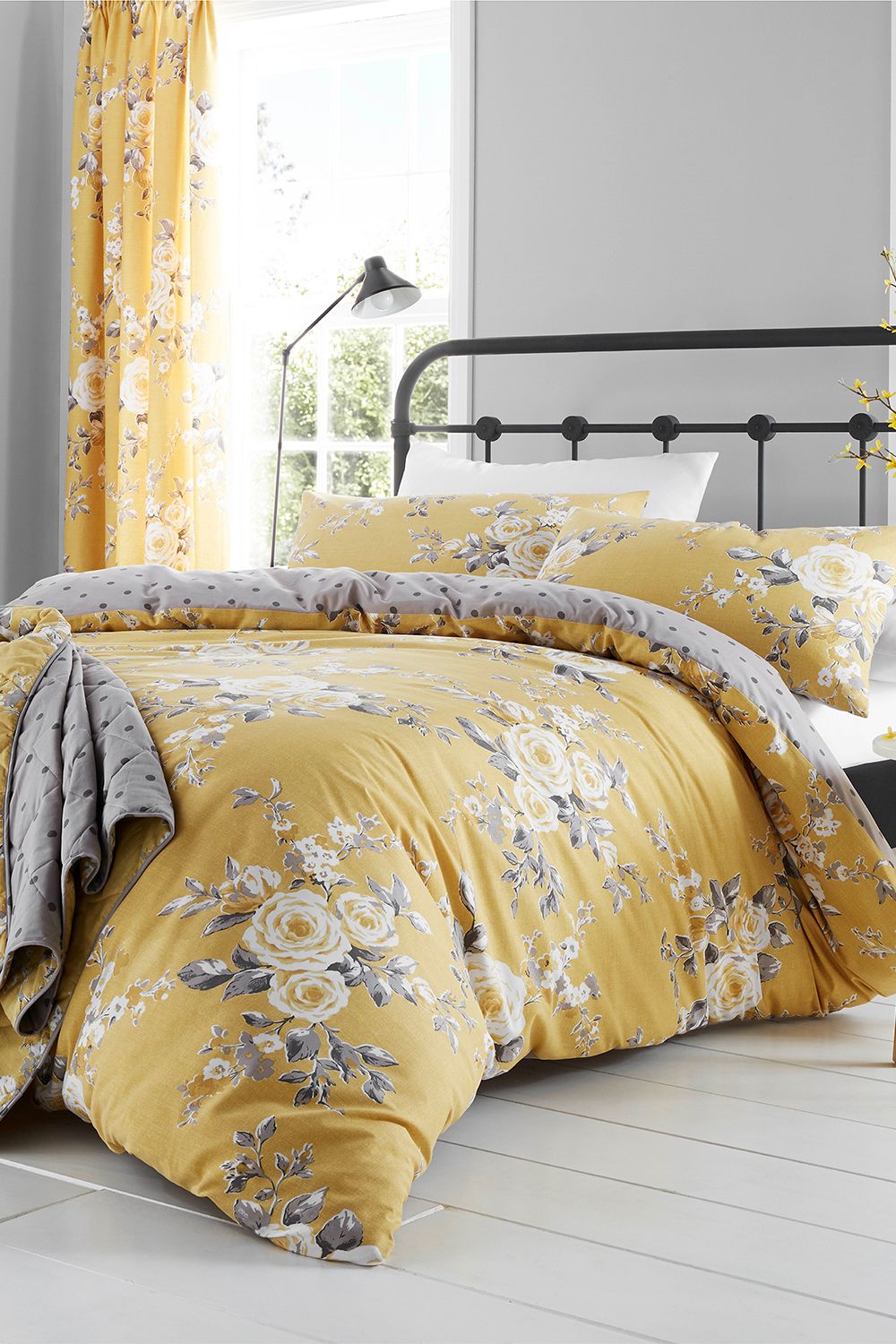 Catherine Lansfield 'Canterbury' Floral Duvet Set in Mustard