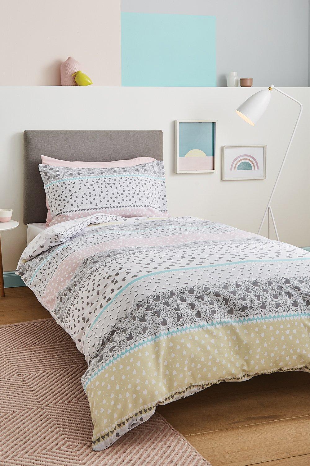 Banded Ditsy Hearts Single Duvet Set