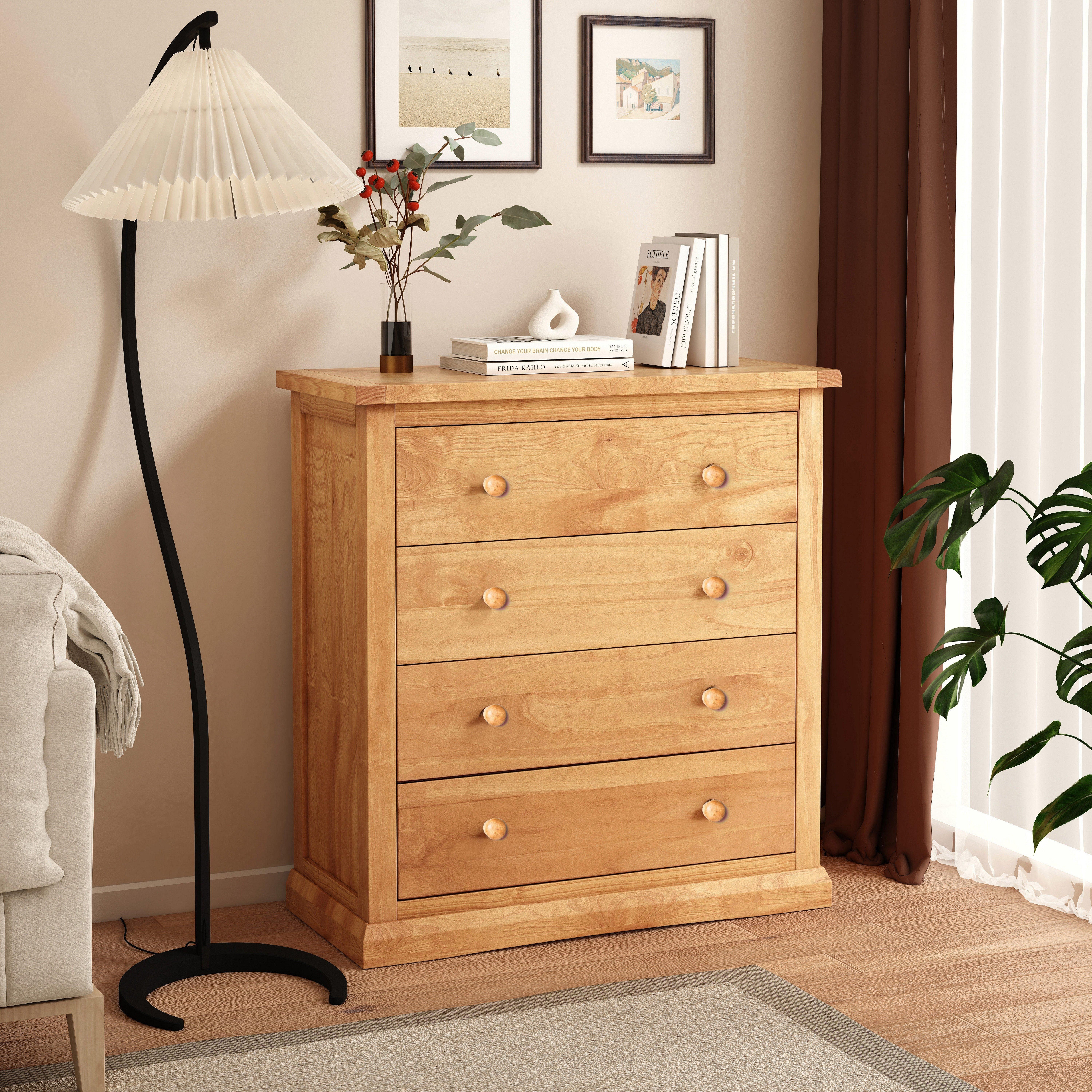 Cabinet Bits Lucca 4 Drawer Chest of Drawers Wood Knob in Light Brown