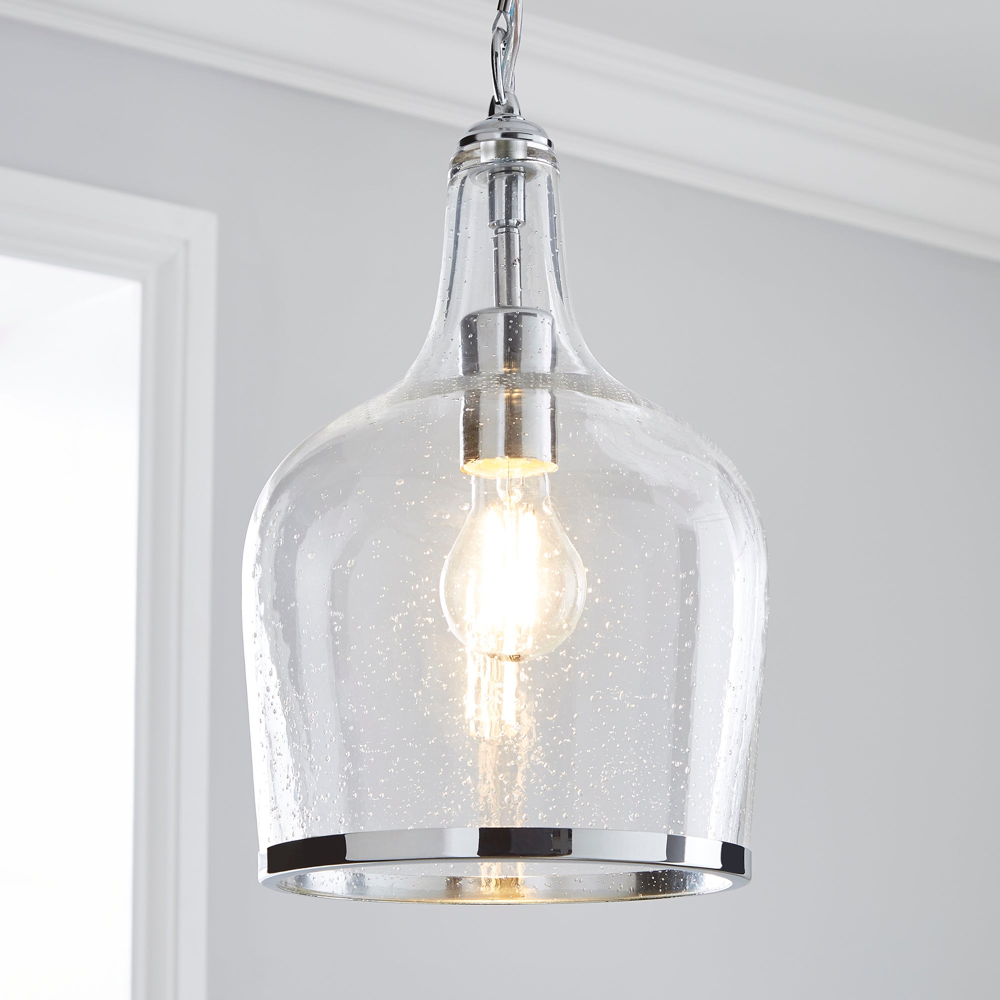 Lenny 1 Light Pendant Glass Ceiling Fitting Silver