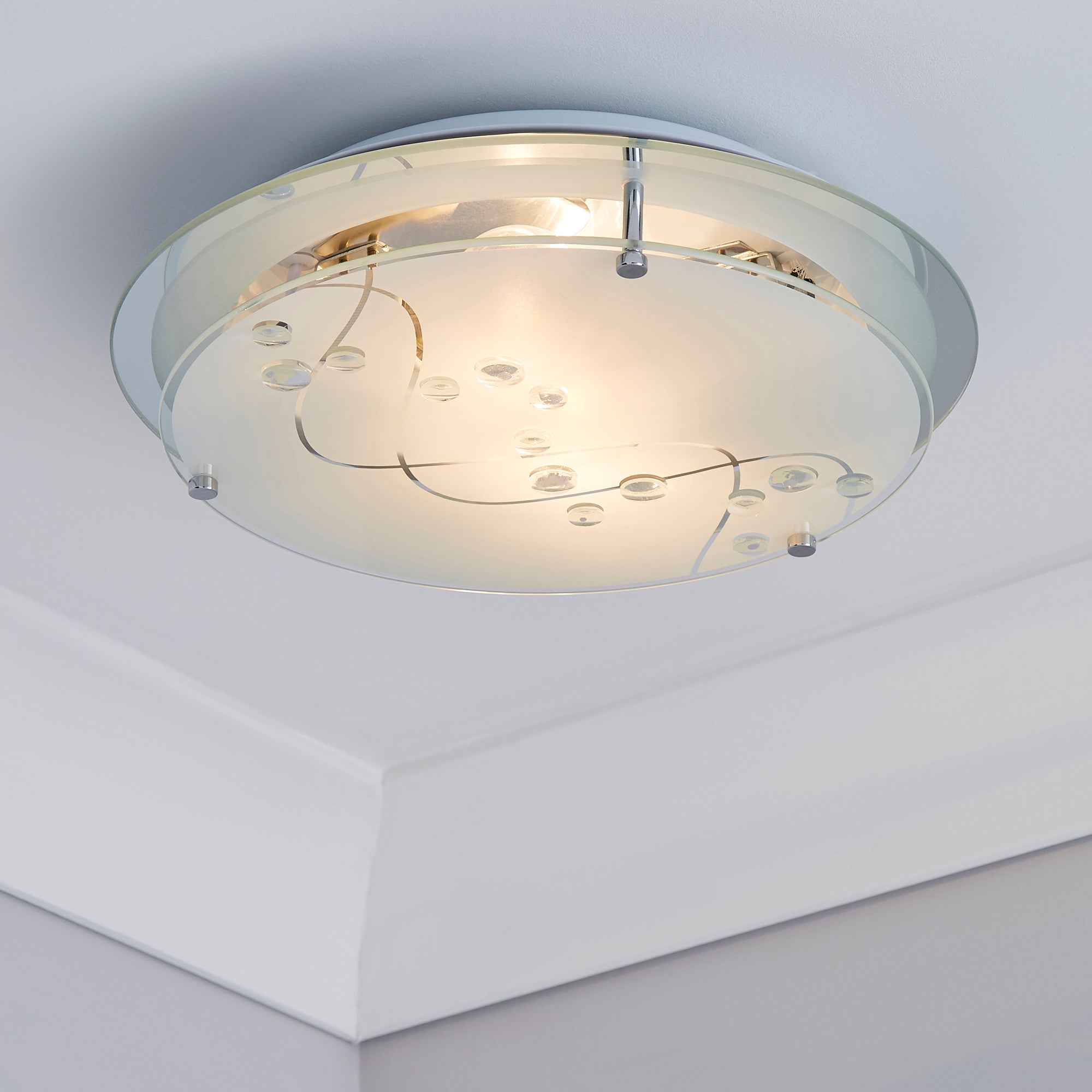2 Light Glass Flush Ceiling Fitting White