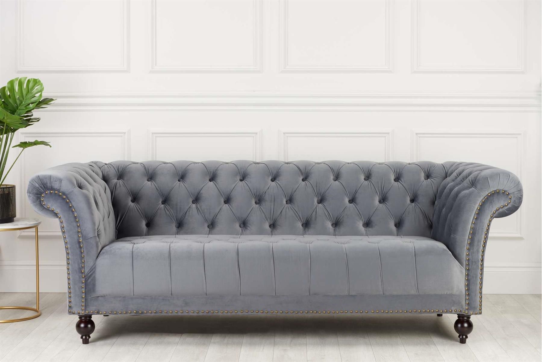 Birlea Chesterfield Sofa 3 Seater Chester Grey Velvet Studded Settee