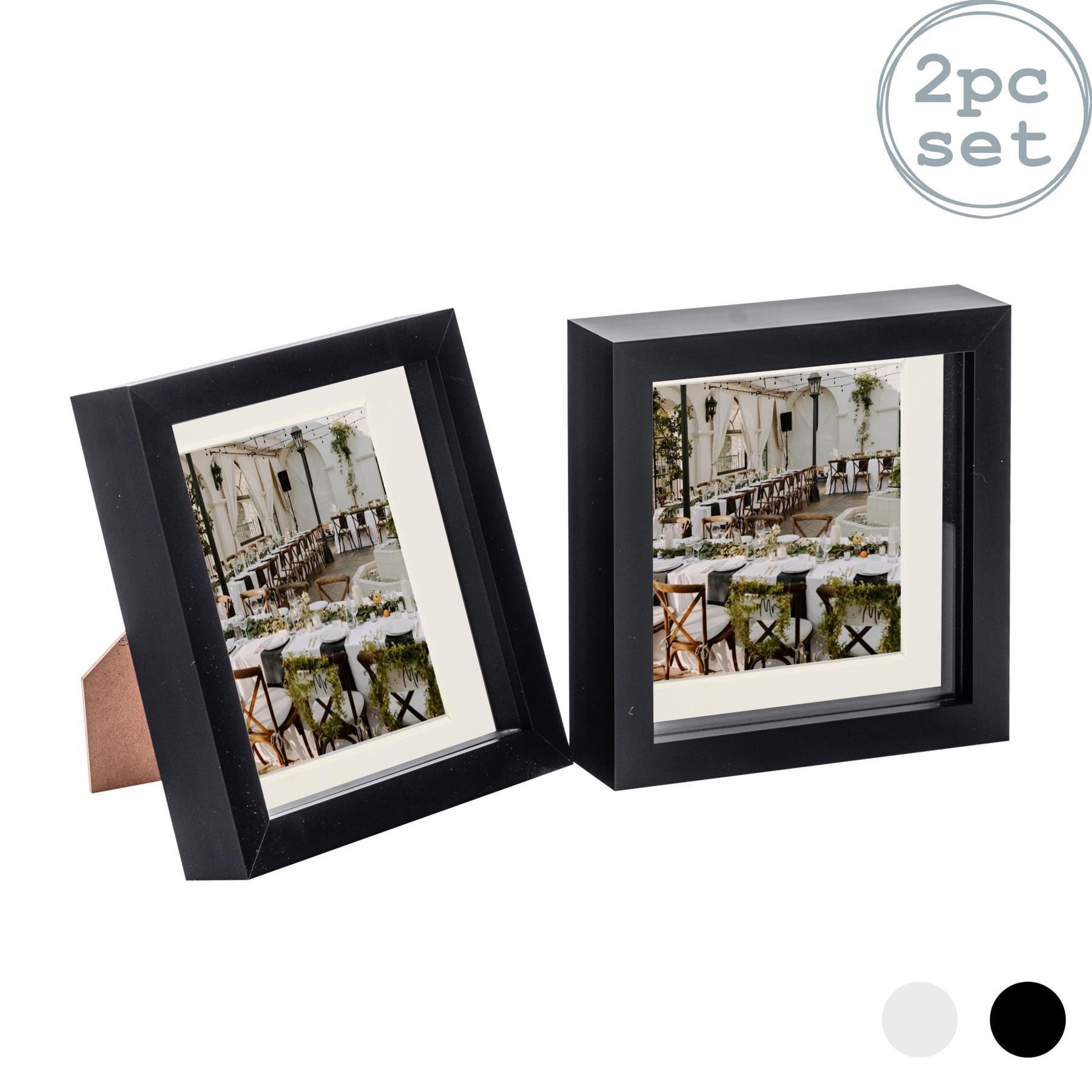 Nicola Spring 3D Box Photo Frames - 6 x 6" with 4 x 4" Mount - White Mount - Pack of 2 in Black