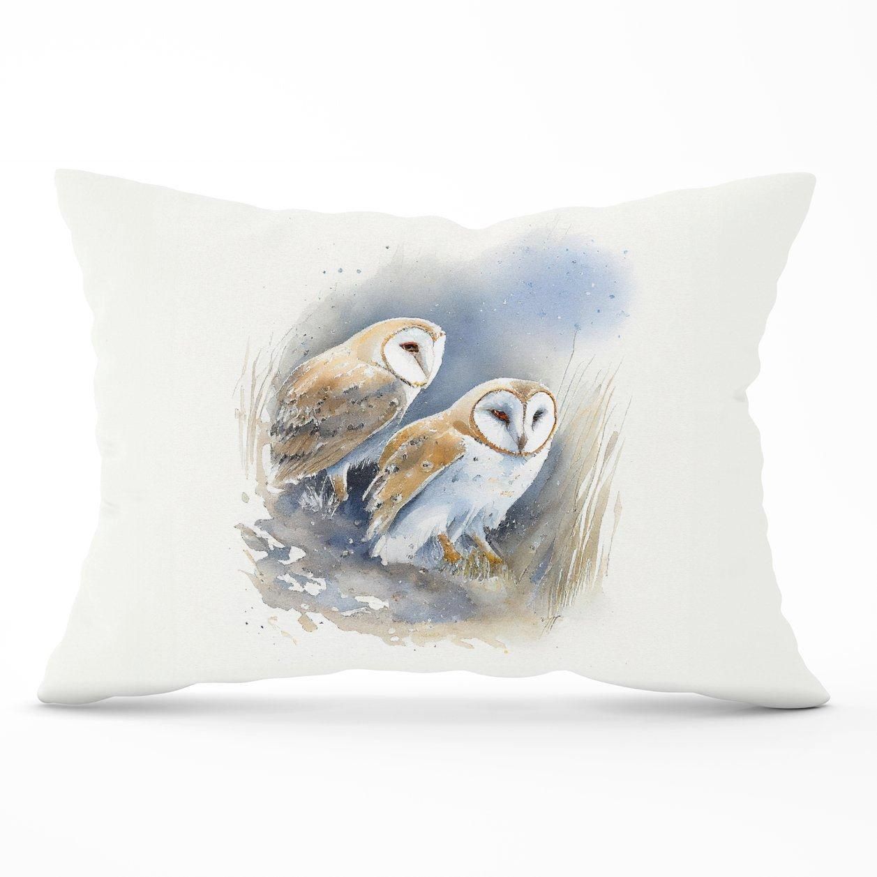 Warren Reed - Designer Barn Ano Owls Watercolour Cushions in Brown