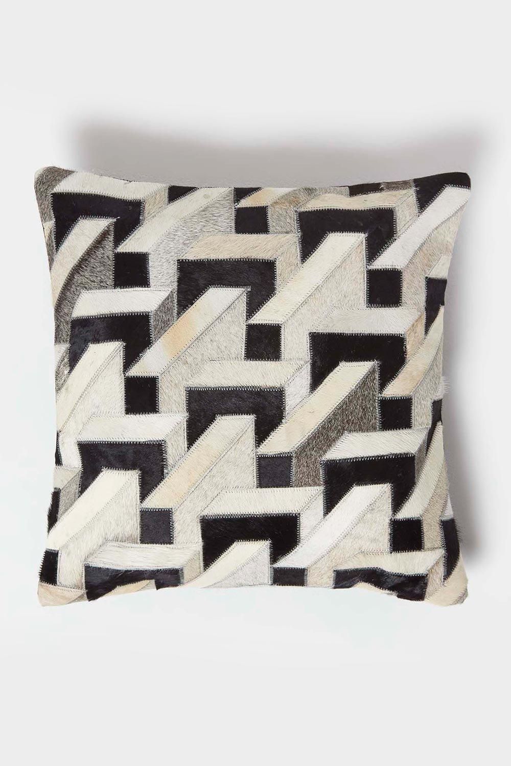 Homescapes Geometric Block Leather Cushion 45 x 45 cm in Brown