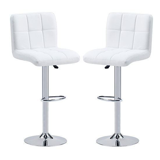 Coco White Faux Leather Bar Stools In Pair